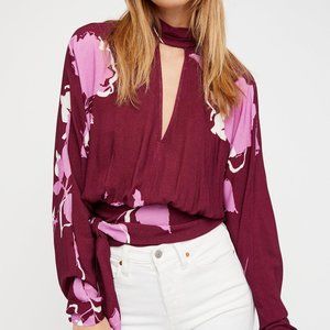 Free People Say You Love Me Floral Blouse Plum L